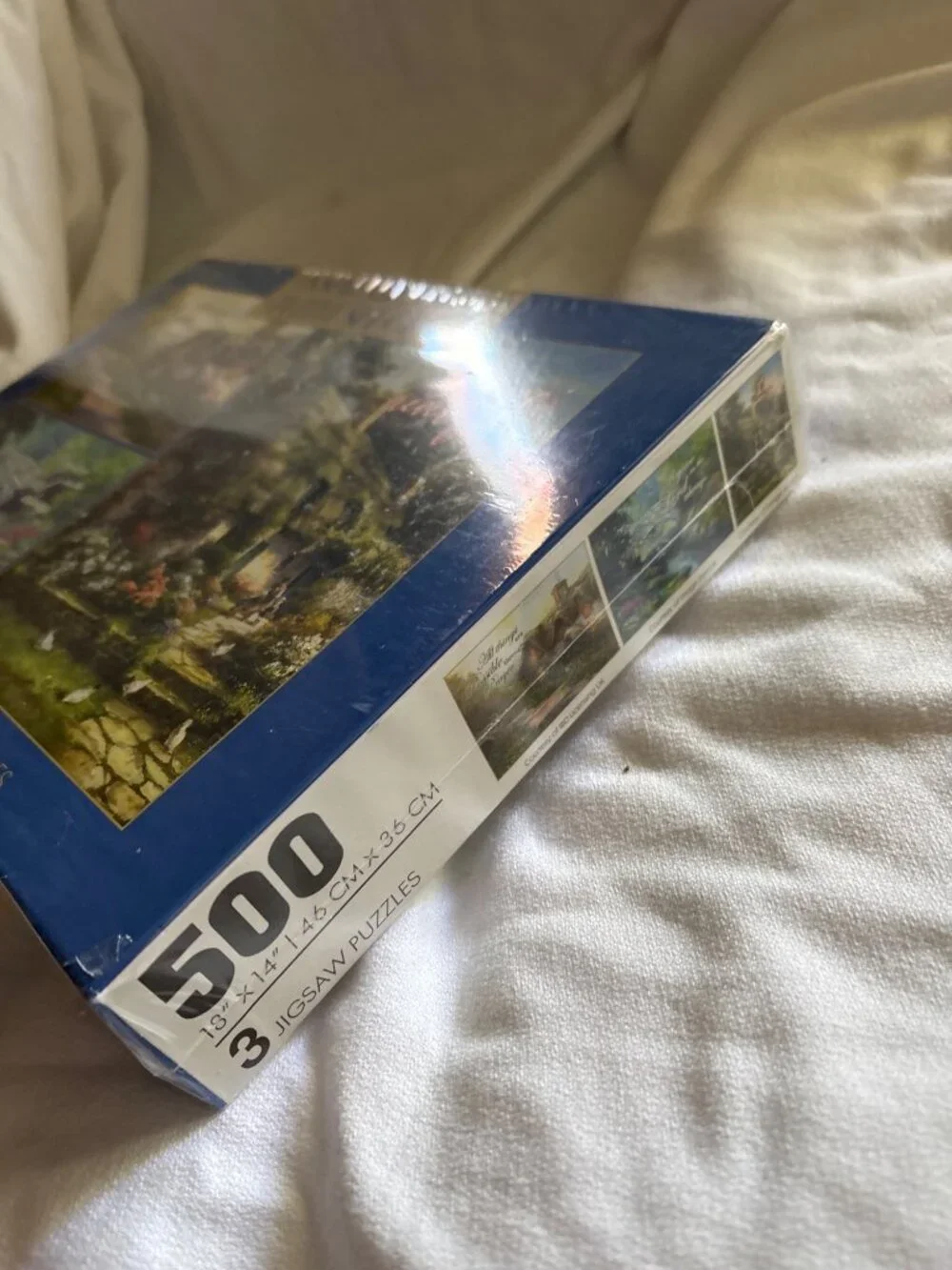 Inspirational 3-Puzzle Set With 500 Pieces Each Featuring Cottage & Nature Scene